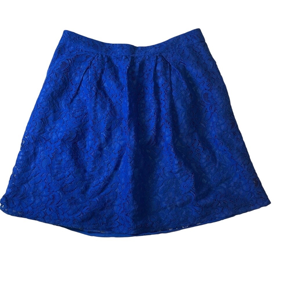 NWT JCREW Womens Size 4 Royal Blue Lace‎ A-Line Pleated Skirt Elegant